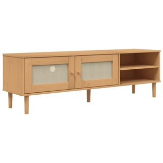 vidaXL TV Cabinet SENJA Rattan Look Brown Solid Wood Pine - Spacious Storage, Rustic Design, Decorative and Functional - Giant Lobelia