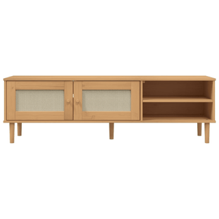 vidaXL TV Cabinet SENJA Rattan Look Brown Solid Wood Pine - Spacious Storage, Rustic Design, Decorative and Functional - Giant Lobelia