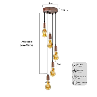 Industrial Ceiling 5 light Pendant Light Fitting for staircase~ 5130 - Giant Lobelia