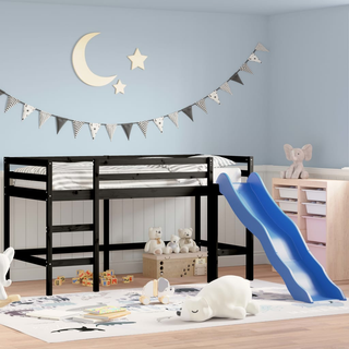 Kids' Loft Bed with Slide Black 90x200 cm Solid Wood Pine - Giant Lobelia