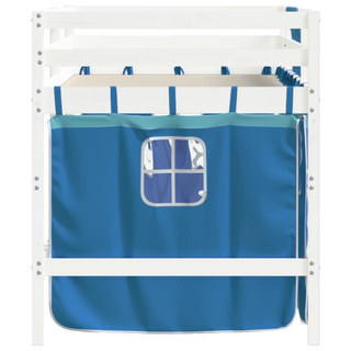 Kids' Loft Bed with Curtains Blue 80x200cm Solid Wood Pine - Giant Lobelia