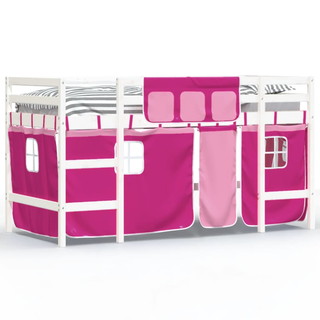 Kids' Loft Bed with Curtains Pink 80x200cm Solid Wood Pine - Giant Lobelia