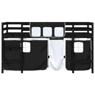 Kids' Loft Bed with Curtains White&Black 90x200cm Solid Wood Pine - Giant Lobelia