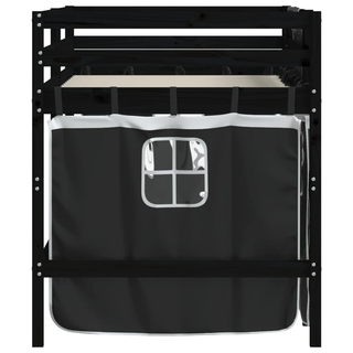 Kids' Loft Bed with Curtains White&Black 90x200cm Solid Wood Pine - Giant Lobelia