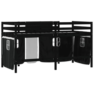 Kids' Loft Bed with Curtains White&Black 90x200cm Solid Wood Pine - Giant Lobelia