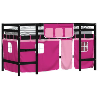 Kids' Loft Bed with Curtains Pink 90x200cm Solid Wood Pine - Giant Lobelia