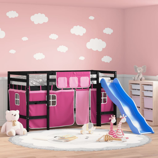 Kids' Loft Bed with Curtains Pink 90x190 cm Solid Wood Pine - Giant Lobelia