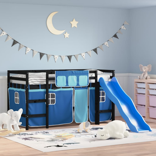 Kids' Loft Bed with Curtains Blue 90x200 cm Solid Wood Pine - Giant Lobelia