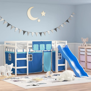 Kids' Loft Bed with Curtains Blue 90x200 cm Solid Wood Pine - Giant Lobelia