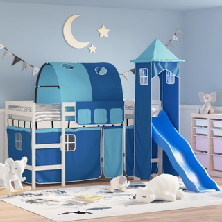 Kids' Loft Bed with Tower Blue 80x200 cm Solid Wood Pine - Giant Lobelia