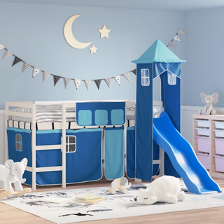 Kids' Loft Bed with Tower Blue 90x200 cm Solid Wood Pine - Giant Lobelia