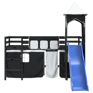 Kids' Loft Bed with Tower White&Black 80x200cm Solid Wood Pine - Giant Lobelia