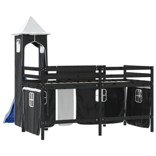 Kids' Loft Bed with Tower White&Black 80x200cm Solid Wood Pine - Giant Lobelia