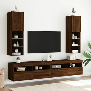 TV Cabinet with LED Lights Brown Oak 30.5x30x102 cm - Giant Lobelia