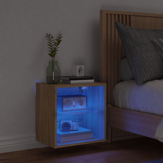 Bedside Cabinet with LED Lights Wall-mounted Sonoma Oak - Giant Lobelia