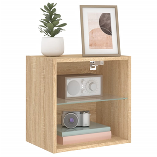 Bedside Cabinet with LED Lights Wall-mounted Sonoma Oak - Giant Lobelia