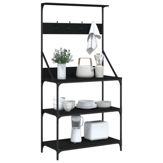 Baker's Rack with Hooks 4-Tier Black Engineered Wood - Giant Lobelia