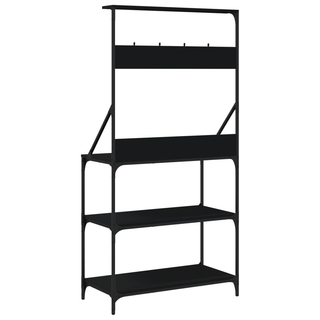 Baker's Rack with Hooks 4-Tier Black Engineered Wood - Giant Lobelia