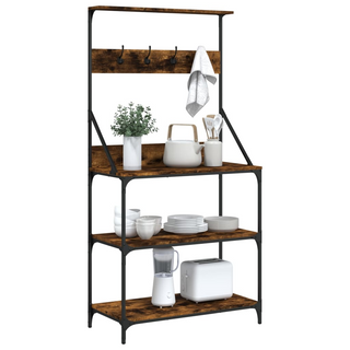 Baker's Rack with Hooks 4-Tier Smoked Oak Engineered Wood - Giant Lobelia