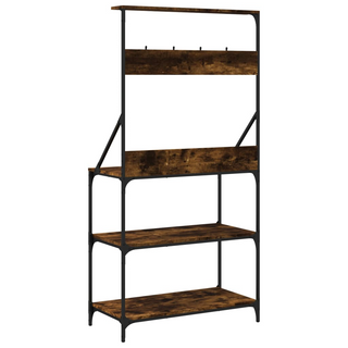 Baker's Rack with Hooks 4-Tier Smoked Oak Engineered Wood - Giant Lobelia