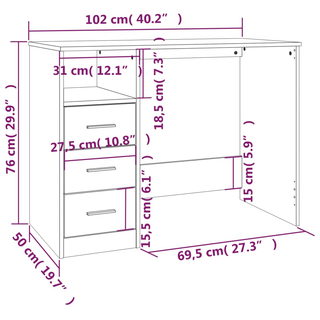 vidaXL Desk with Drawers Black 102x50x76 cm Engineered Wood - Giant Lobelia