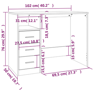 vidaXL Desk with Drawers Smoked Oak 102x50x76 cm Engineered Wood - Giant Lobelia