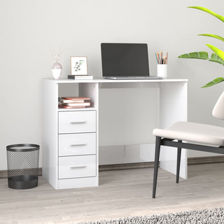 vidaXL Desk with Drawers High Gloss White 102x50x76 cm Engineered Wood - Giant Lobelia