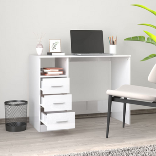 vidaXL Desk with Drawers High Gloss White 102x50x76 cm Engineered Wood - Giant Lobelia