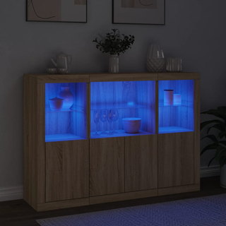 vidaXL Sideboards with LED Lights 3 pcs Sonoma Oak Engineered Wood - Giant Lobelia