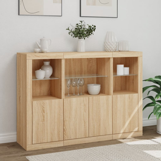 vidaXL Sideboards with LED Lights 3 pcs Sonoma Oak Engineered Wood - Giant Lobelia