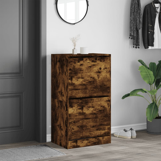 vidaXL Shoe Cabinet with 2 Flip-Drawers Smoked Oak 60x42x108 cm - Giant Lobelia