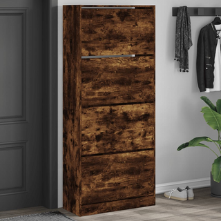 vidaXL Shoe Cabinet with 4 Flip-Drawers Smoked Oak 80x34x187.5 cm - Giant Lobelia