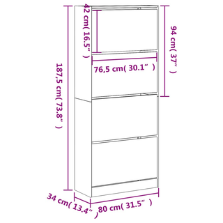 vidaXL Shoe Cabinet with 4 Flip-Drawers Sonoma Oak 80x34x187.5 cm - Giant Lobelia