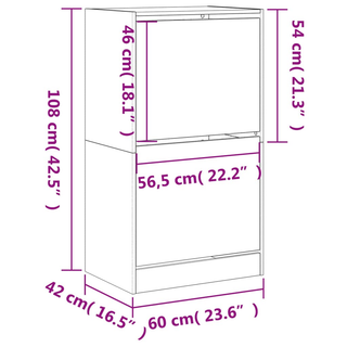 vidaXL Shoe Cabinet with 2 Flip-Drawers White 60x42x108 cm - Giant Lobelia