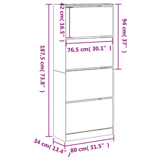 vidaXL Shoe Cabinet with 4 Flip-Drawers Brown Oak 80x34x187.5 cm - Giant Lobelia