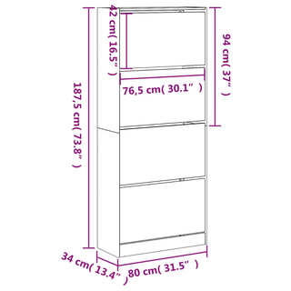 vidaXL Shoe Cabinet with 4 Flip-Drawers White 80x34x187.5 cm - Giant Lobelia