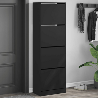 vidaXL Shoe Cabinet with 4 Flip-Drawers Black 60x34x187.5 cm - Giant Lobelia