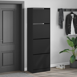 vidaXL Shoe Cabinet with 4 Flip-Drawers Black 60x34x187.5 cm - Giant Lobelia