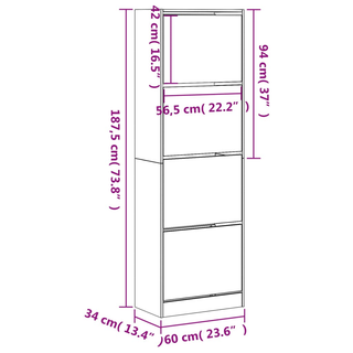 vidaXL Shoe Cabinet with 4 Flip-Drawers Black 60x34x187.5 cm - Giant Lobelia