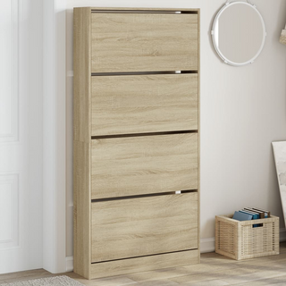 vidaXL Shoe Cabinet with 4 Flip-Drawers Sonoma Oak 80x21x163.5 cm - Giant Lobelia