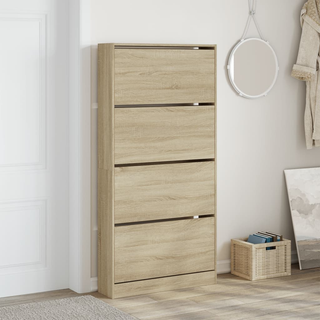 vidaXL Shoe Cabinet with 4 Flip-Drawers Sonoma Oak 80x21x163.5 cm - Giant Lobelia