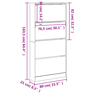 vidaXL Shoe Cabinet with 4 Flip-Drawers Sonoma Oak 80x21x163.5 cm - Giant Lobelia