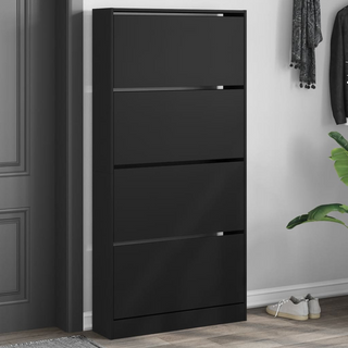 vidaXL Shoe Cabinet with 4 Flip-Drawers Black 80x21x163.5 cm - Giant Lobelia