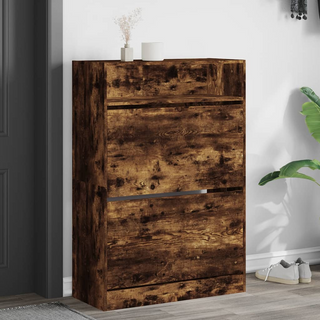 vidaXL Shoe Cabinet with 2 Flip-Drawers Smoked Oak 80x34x116 cm - Giant Lobelia