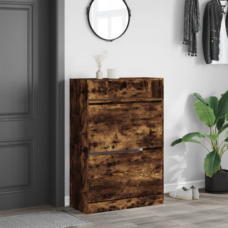 vidaXL Shoe Cabinet with 2 Flip-Drawers Smoked Oak 80x34x116 cm - Giant Lobelia