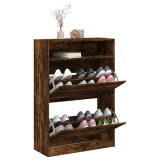 vidaXL Shoe Cabinet with 2 Flip-Drawers Smoked Oak 80x34x116 cm - Giant Lobelia