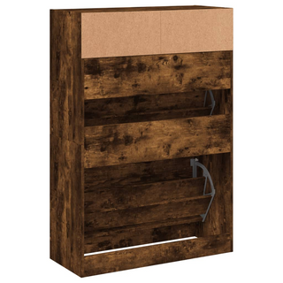 vidaXL Shoe Cabinet with 2 Flip-Drawers Smoked Oak 80x34x116 cm - Giant Lobelia