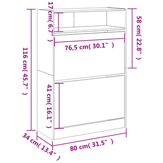 vidaXL Shoe Cabinet with 2 Flip-Drawers Smoked Oak 80x34x116 cm - Giant Lobelia