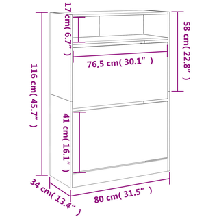 vidaXL Shoe Cabinet with 2 Flip-Drawers Concrete Grey 80x34x116 cm - Giant Lobelia