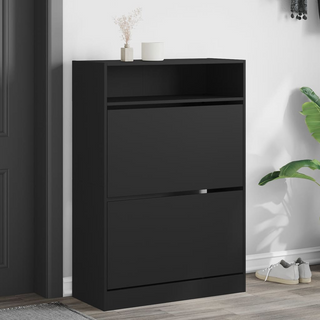 vidaXL Shoe Cabinet with 2 Flip-Drawers Black 80x34x116 cm - Giant Lobelia